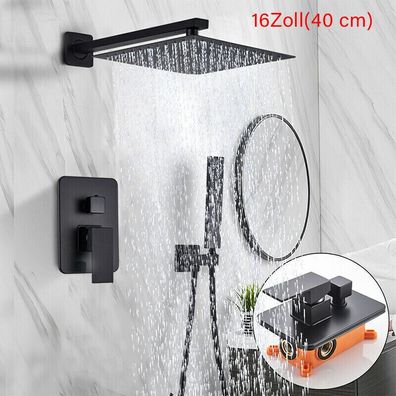 Schwarz Unterputz Duscharmatur Set Edelstahl Bad Regendusche Kopfbrause