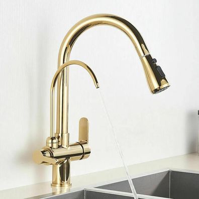 Küchenarmatur 3-Wege Wasserfilter Trinkwasserarmatur Ausziehbar mit Brause
