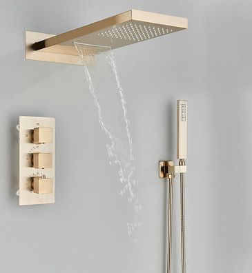 Unterputz Duschsystem, Thermostat Duschset, Wasserfall Duschkopf mit 3 Wege Mischbatt