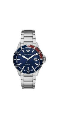 Emporio Armani Mario Herrenuhr silber blau rot