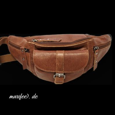 Bauchtasche Büffelleder, Vintage, Biker Style, 5 Fächer, Antik-Braun Art.-Nr. 13294