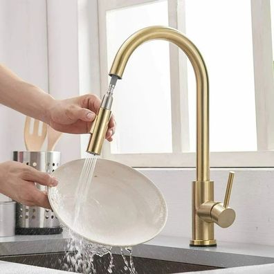 Gold Küchenarmatur ausziehbar mit Dusche 360° Wasserhahn Küchenarmatur