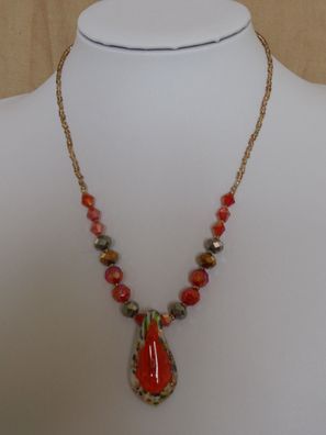Glaskette mit Anhänger, Rot