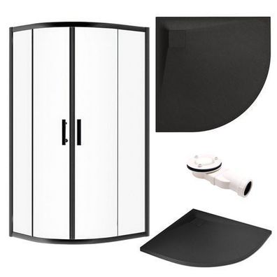 SET: Duschwanne SMC VIDAR & Duschkabine Viertelkreis HELA 90x90 190cm 6mm Nano Glas