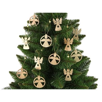 LeanToys Weihnachtliche Holzbaumkugeln mit Engelmotiven, 12 Stück