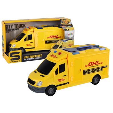 Lieferwagen 1:16 mit Friktionsantrieb, öffnenden Türen, Licht und Geräuschen, gelb