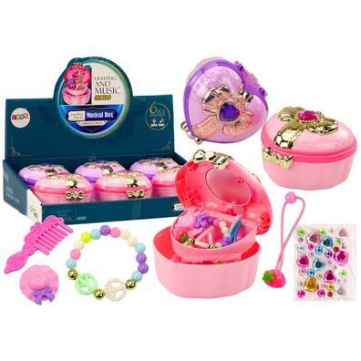 LeanToys Schmuckkästchen Herz im Koffer-Design mit Zubehör Mix
