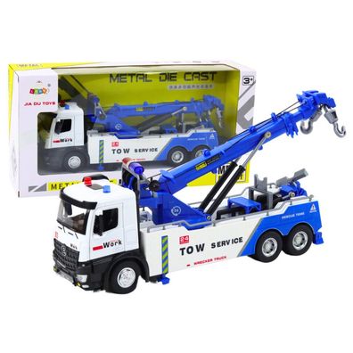 LeanToys Metall-LKW mit Kran, zwei Haken, weiß-blau, mit Licht und Geräuschen