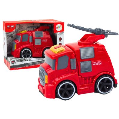 LeanToys Feuerwehrauto mit Wasserkanone, Licht und Sound, Rot, mit Antrieb