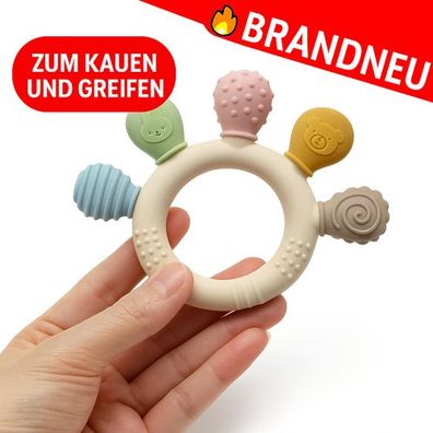 Baby Beißring Silikon Multicolor Greifring 0-12M Zahnungshilfe Sensorik Spielzeug