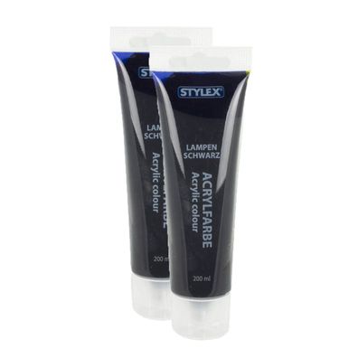 2x Acrylfarbe 200 ml STYLEX Acryl Farben Malfarbe Künstler Schwarz Lampenschwarz