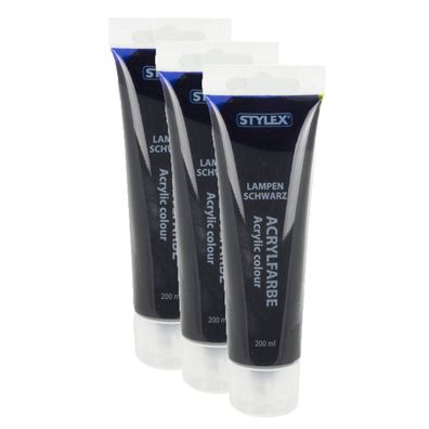 3x Acrylfarbe 200 ml STYLEX Acryl Farben Malfarbe Künstler Schwarz Lampenschwarz
