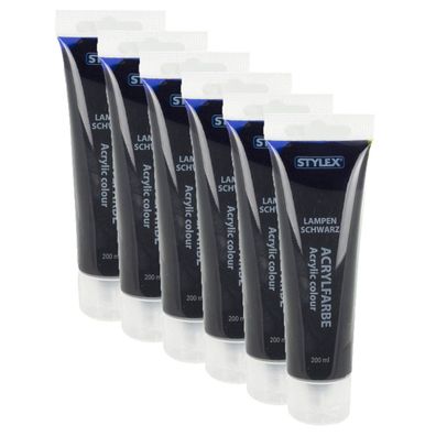 6x Acrylfarbe 200 ml STYLEX Acryl Farben Malfarbe Künstler Schwarz Lampenschwarz