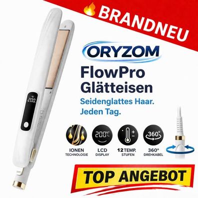 Oryzom™ FlowPro Glätteisen Ionen Haarglätter Lockenstab Keramik mit Display 360°