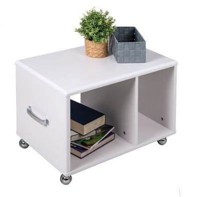 Miami Couchtisch/Container mit Rollen und 2 Fächern, chromfarbenes Logo, hellgrau