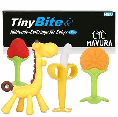 TinyBite Kühlende Beißringe für Babys Beissring Zahnungshilfe Set BPA-frei 4er
