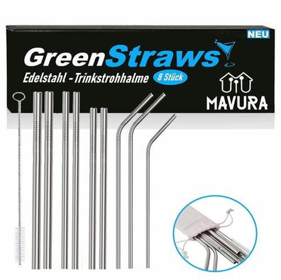 GreenStraws Edelstahl Strohhalme Set Metall Cocktail Trinkhalme wiederverwendbar