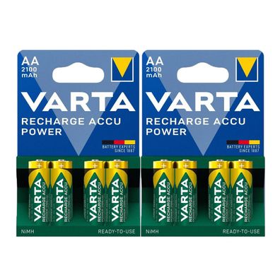 8x Akku Mignon AA HR6 1,2V 2100mAh Varta Rechargeable Accu ReadyToUse Typ 56706