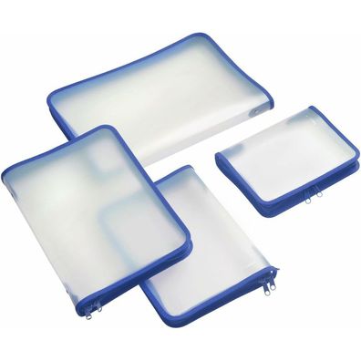 FolderSys Reißverschlussbeutel A4 transparent/blau 0,5 mm