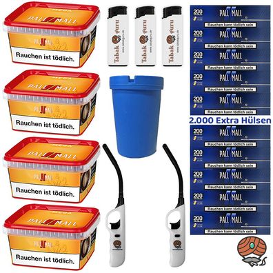 Pall Mall Mega Box Volumentabak 4x 145g, Blue Xtra Hülsen, Aschenbecher, Feuer