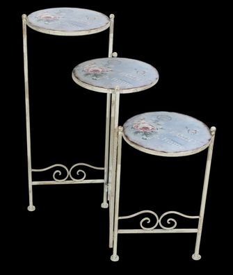 Blumentreppe Metall 3 Stufen - Rosenmotiv Landhaus Provence Stil H 42-62,5 cm