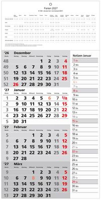 2027 GÜSS 4-Monatskalender mit Notizspalte