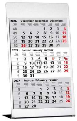 2027 GÜSS 3-Monatstischkalender Edelstahl