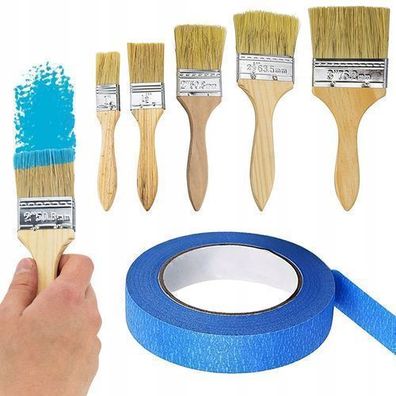Rosfix Set Malerpinsel 5 Größen + Abklebeband 40 mm x 50 m | Synthetik