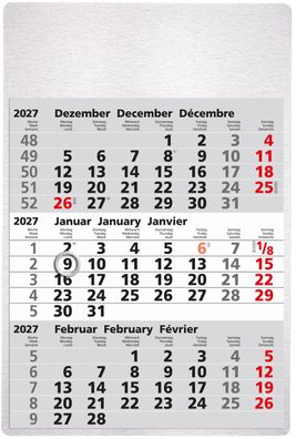 2027 GÜSS 3-Monatswandkalender Metall