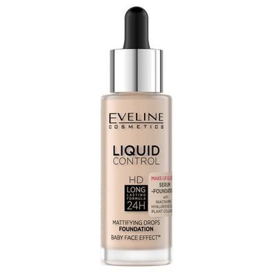 Eveline Cosmetics Flüssiges Make-up HD 24H, Tropfer 002 Softporzellan, 32ml