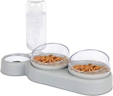 Katzennapf Set 3in1 mit Ständer - Trinkflasche & Futterschale erhöht