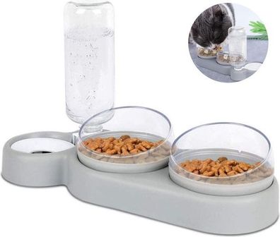 Katzennapf Doppelnapf 3in1 - Anti-Erbrechen mit Wasserspender