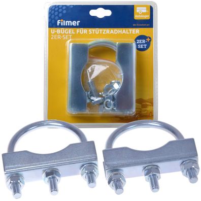 2 Stück Klemmhalter U-Bügel Rund 60/70mm für Stützrad Klemmschelle Schelle Set