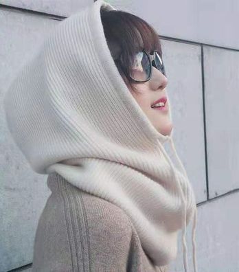 Winter Beanie Kaschmir mit Schal - warme Damenmütze Beige