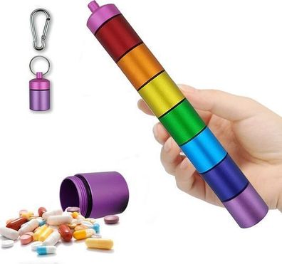 Tablettenbox 7 Tage Aluminium - Pillenbox mit Schlüsselanhänger