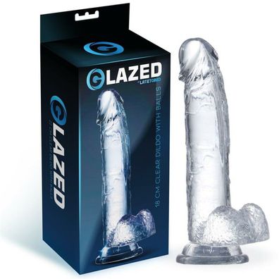 Realistischer Dildo mit Hoden Kristall Material 18 cm