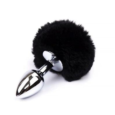 Butt Plug mit Pompon Schwarz Größe S