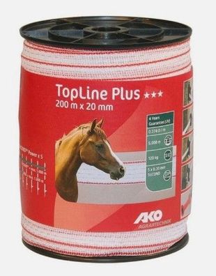 Weidezaunband AKO TopLinePlus Länge 200 meter - weiß rot