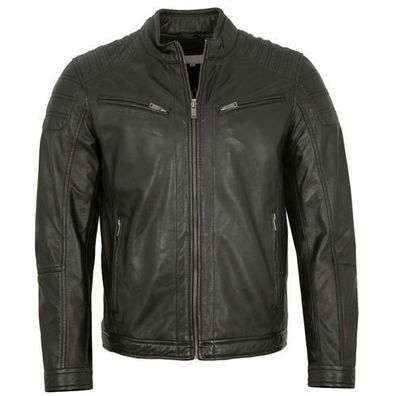 Herren Lederjacke Bikerjacke Lammnappa schwarz