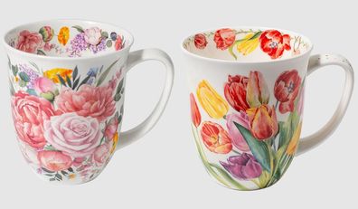 1 Kaffeebecher Blumen: Tulpen oder Pfingstrosen Henkelbecher Tasse Geschenkidee Rosen