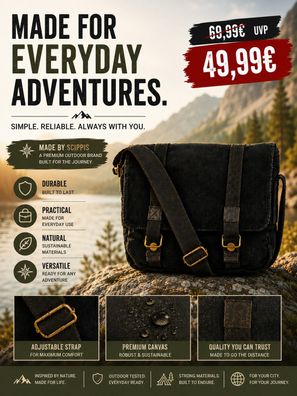 Scippis Metro Bag Canvas Umhängetasche Schultertasche Messenger Bag Schwarz