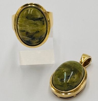 Schmuckset Katzenopal Ring, Anhänger 0,925 Sterlingsilber vergoldet Jungfreulich