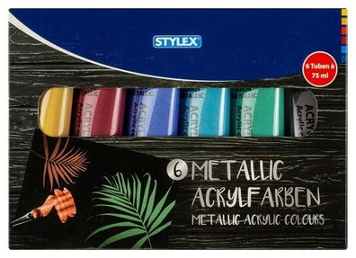 Acrylfarbe Metallic 6er-Set in Tube à 83ml Bastel Künstlerbedarf Stylex