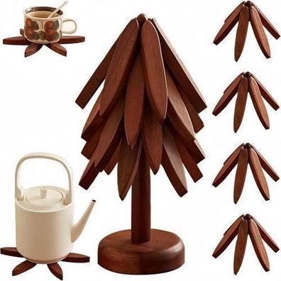 Untersetzer-Set Holz 4 + 1 Ständer - heiße Töpfe