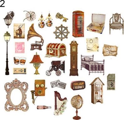 60x Vintage Papier Sticker Set - Scrapbooking Etiketten