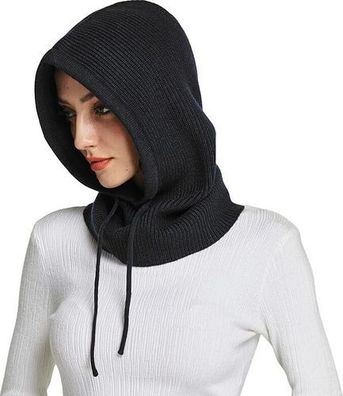 Winter Beanie Kaschmir mit Kapuzenschal - Schwarz