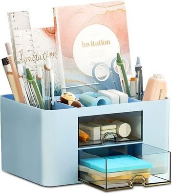 Schreibtisch Organizer 5 Fächer - mit Schublade Blau