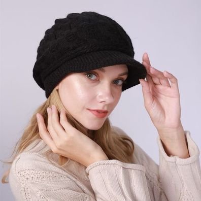 Baskenmütze Damen Winter warm - Strickmütze gefüttert