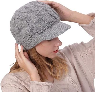 Baskenmütze Damen Winter warm - Strickmütze gefüttert