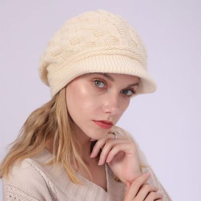 Baskenmütze Damen Winter warm - Strickmütze gefüttert